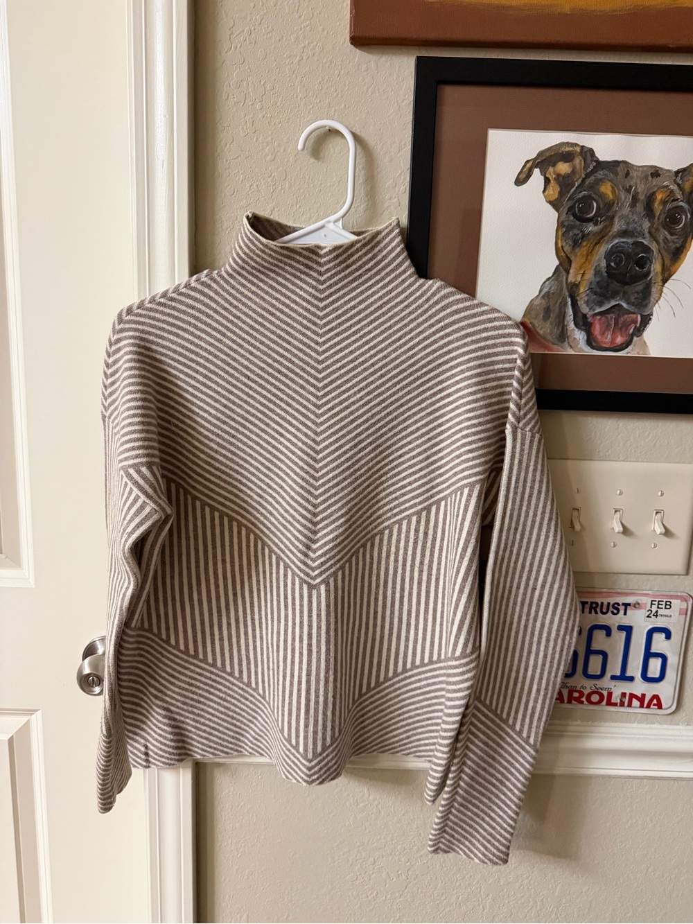 Cynthia Rowley Beige and Cream Striped Turtleneck Sweater